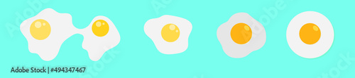 Vector icons of eggs in various forms and different forms fried, boiled and raw on blue background