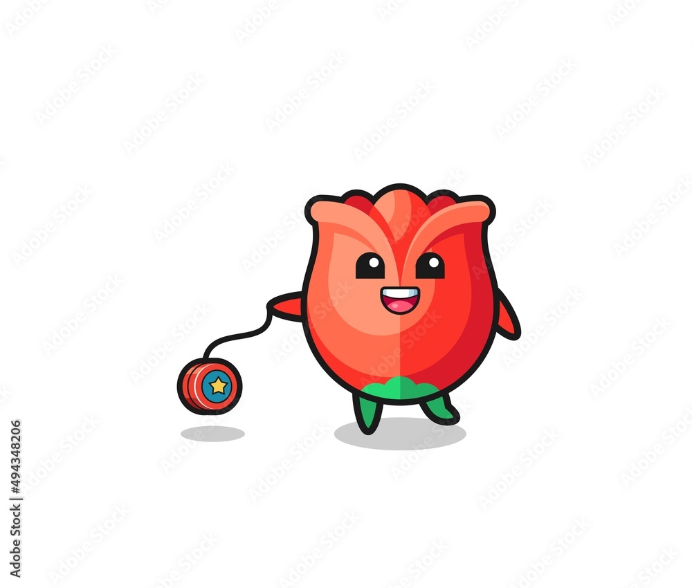 cartoon of cute rose playing a yoyo