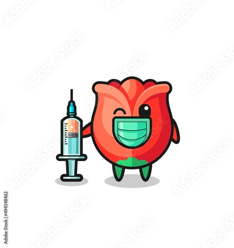 rose mascot as vaccinator