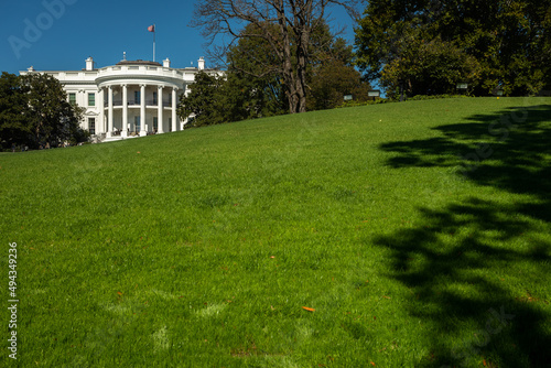 The White House in Washington, DC - seen from South Lawn on a sunny Summer Day; Copy Space