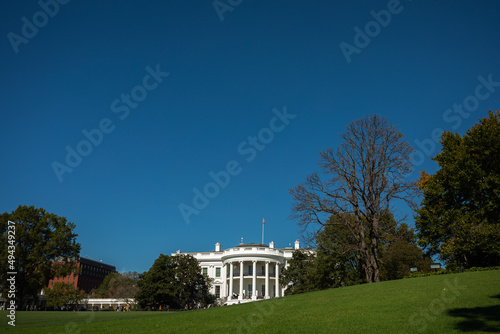 The White House in Washington, DC - seen from South Lawn on a sunny Summer Day; Copy Space