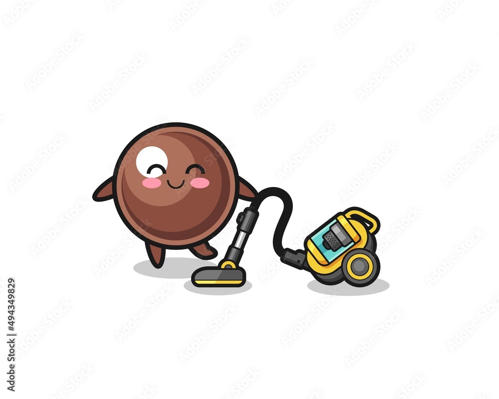 cute tapioca pearl holding vacuum cleaner illustration cute tapioca pearl holding vacuum cleaner illustration