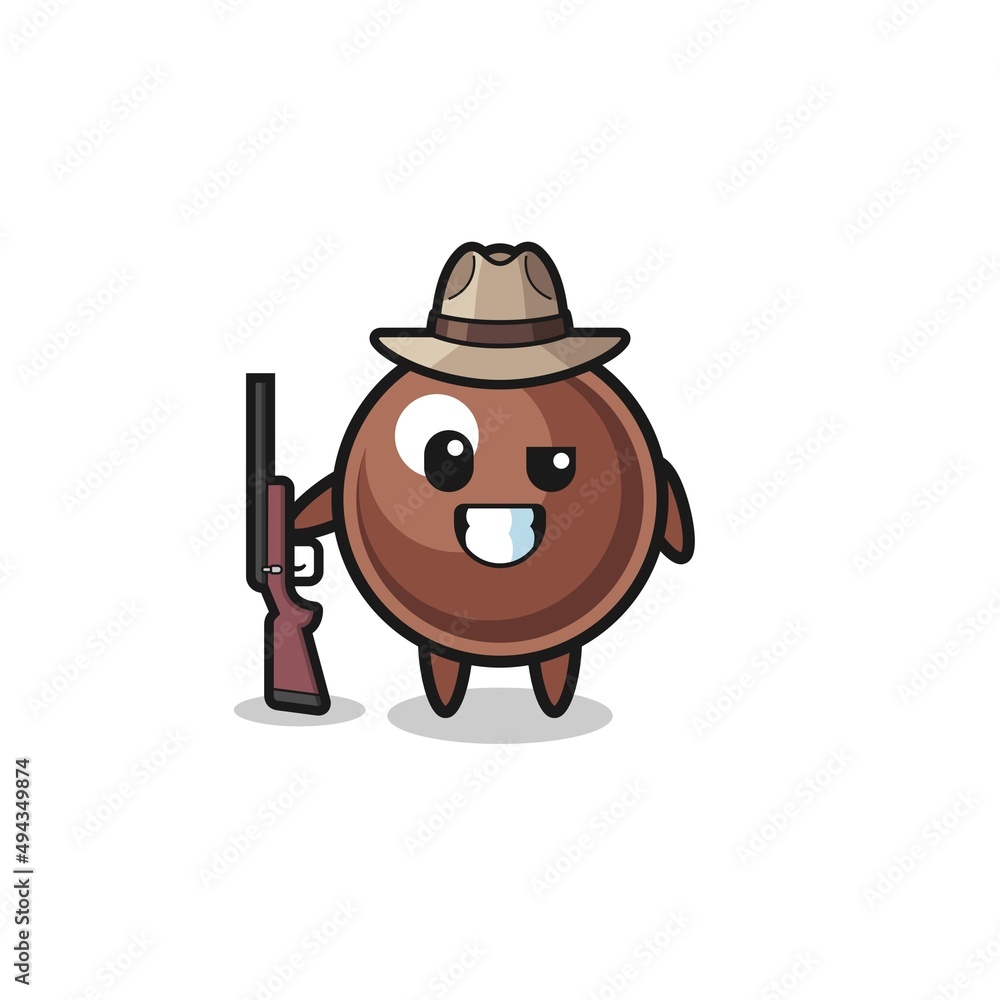Obraz premium tapioca pearl hunter mascot holding a gun
