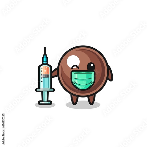 tapioca pearl mascot as vaccinator