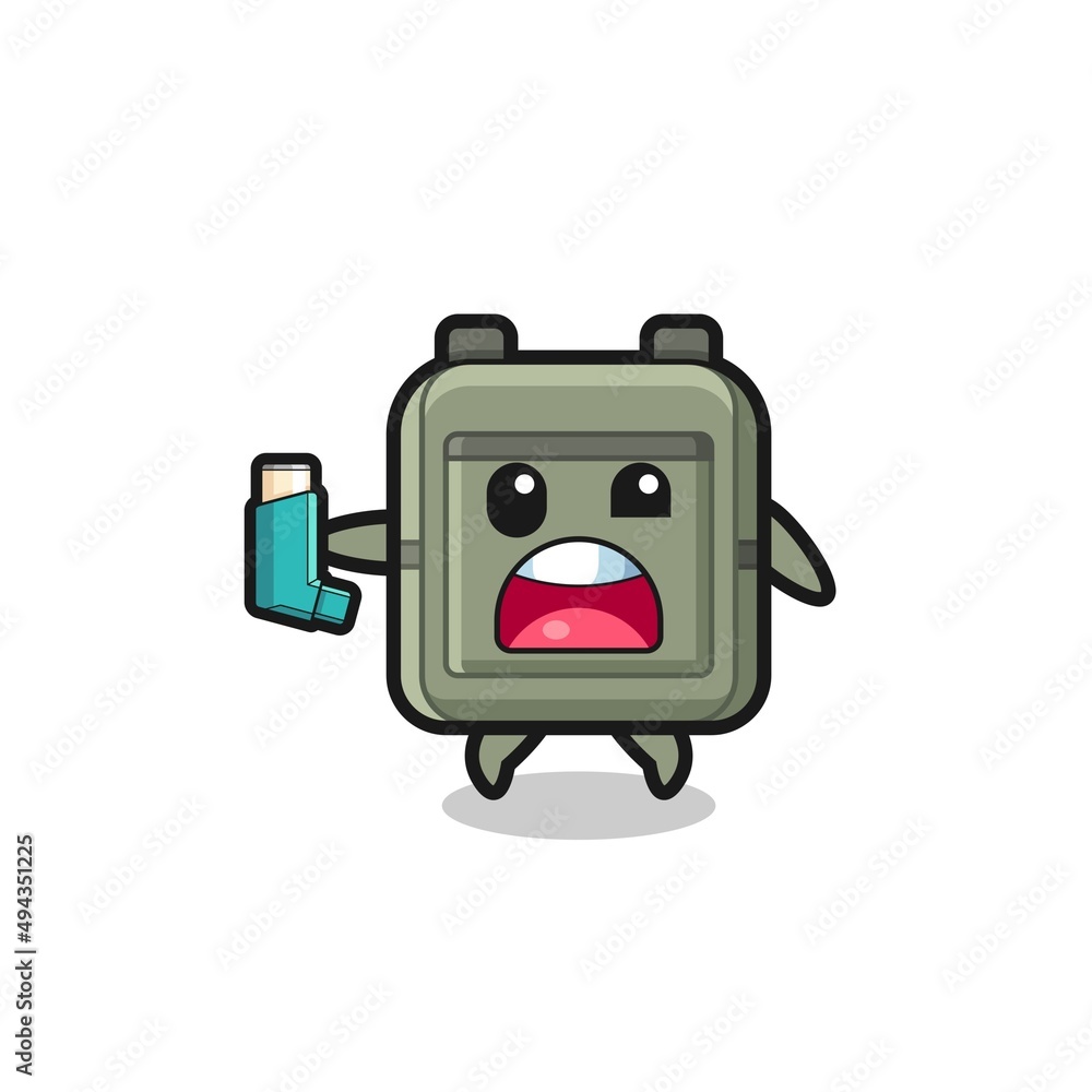 school bag mascot having asthma while holding the inhaler school bag mascot having asthma while holding the inhaler