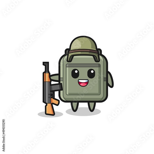 cute school bag mascot as a soldier