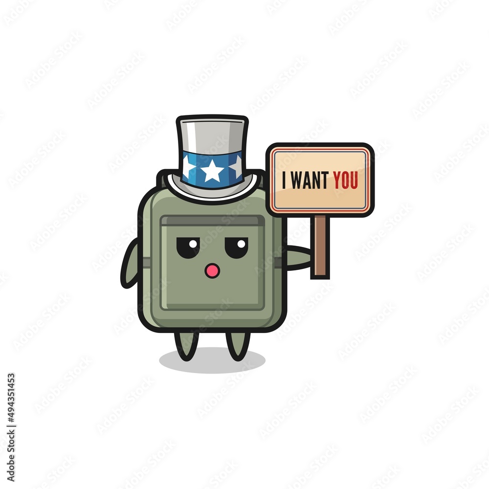 school bag cartoon as uncle Sam holding the banner I want you school bag cartoon as uncle Sam holding the banner I want you