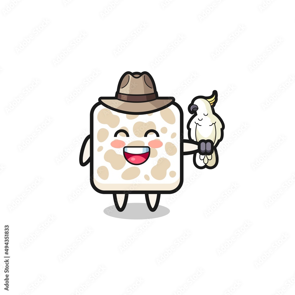 Fototapeta premium tempeh zookeeper mascot with a parrot