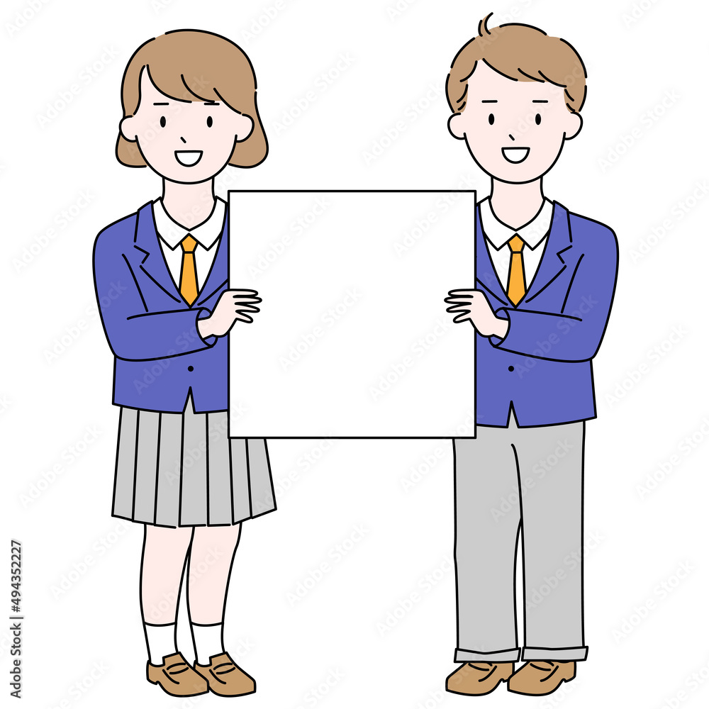 中学生 高校生 制服 プラカード 白ボード イラスト素材 中学生 高校生 制服 プラカード 白ボード イラスト素材