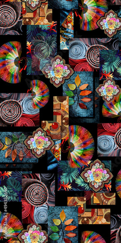 Wallpaper Mural black background with some ornaments and leaves Torontodigital.ca