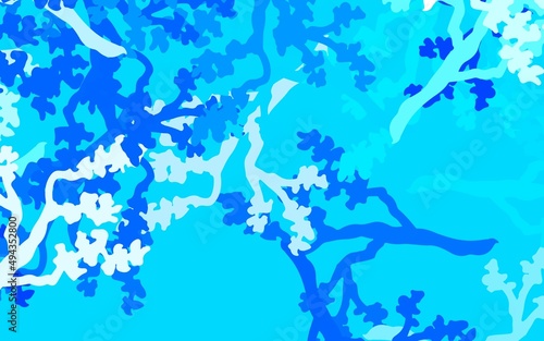 Light BLUE vector abstract design with leaves, branches. © smaria2015