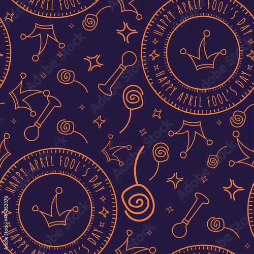 April fool day background pattern with lollypops and jester hats icons Vector