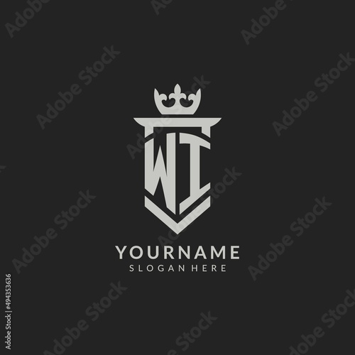 Initial WI shield and crown logo style
