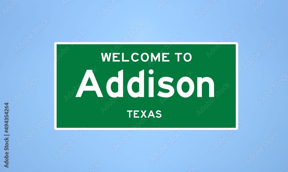 Addison, Texas city limit sign. Town sign from the USA. Addison, Texas city limit sign. Town sign from the USA.