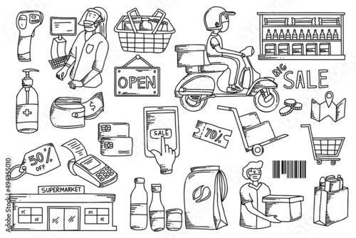new normal online shop doodle design. retail store outline sketch