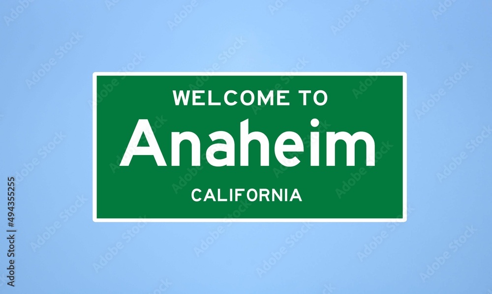 Anaheim, California city limit sign. Town sign from the USA.