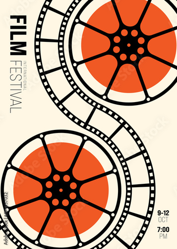 Movie and film poster design template background with film reel