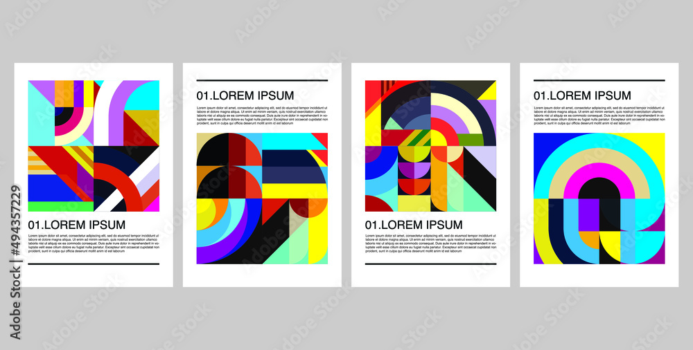 Colorful poster and cover design. Corporate report cover abstract geometric illustration design layout bundle. Business presentation vector vertical orientation front page mock up set.
