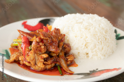 Stir Fried Pork with Roasted Chili Paste, Thai food