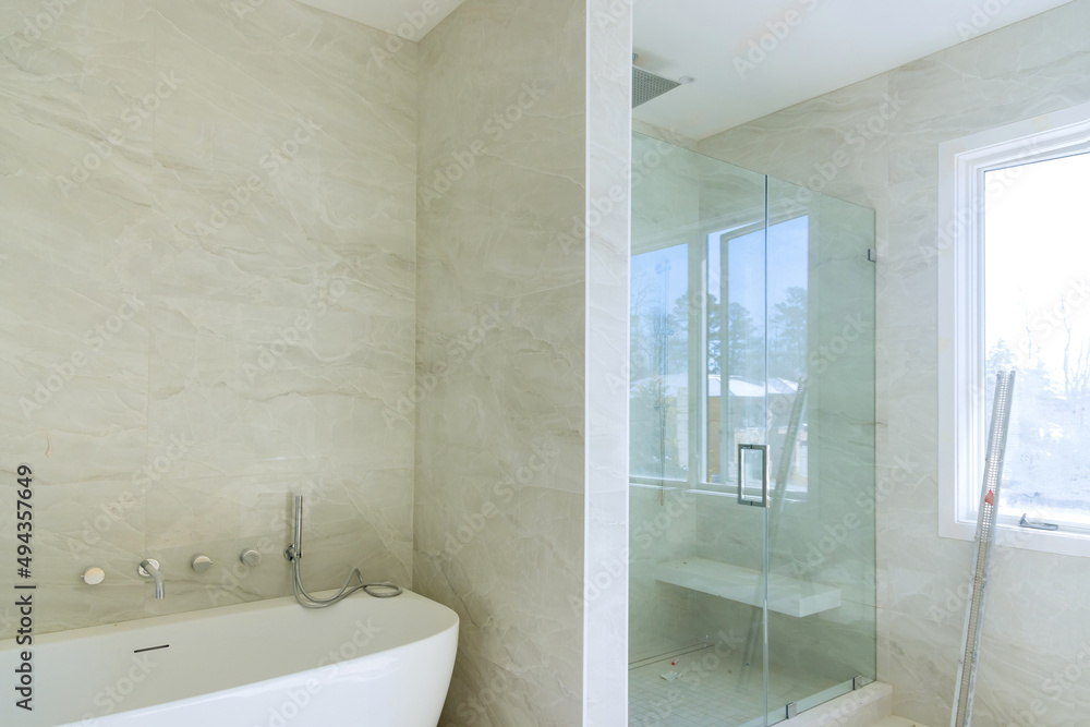 Modern design bathroom interior an open in shower Modern design bathroom interior an open in shower
