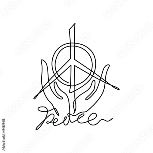 Continuous One Line Drawing Of Peace Symbol