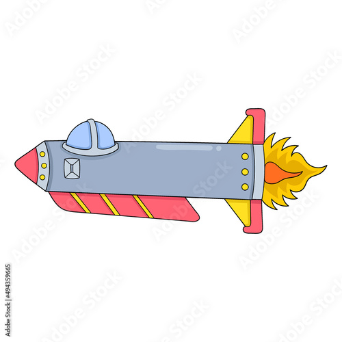 metal rocket flying to outer space, doodle icon image kawaii