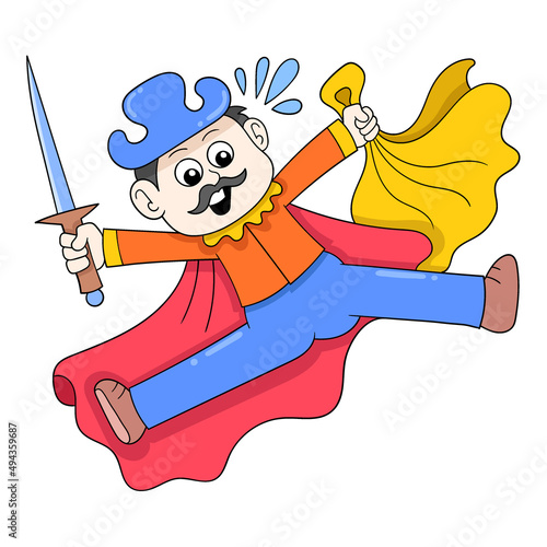 man matador is carrying cloth and sword ready to fight the bull, doodle icon image kawaii
