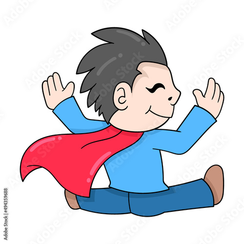 happy boy jumping excitedly, doodle icon image kawaii