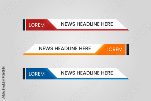 Set of lower third vector design background texture banner template with orange, red and blue shape strip color. Modern broadcast news lower for TV Bars, Sport, Video Channel, Screen, Show, Display