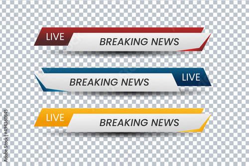 Set of lower third vector design background texture banner template with orange, red and blue shape strip color. Modern broadcast news lower for TV Bars, Sport, Video Channel, Screen, Show, Display