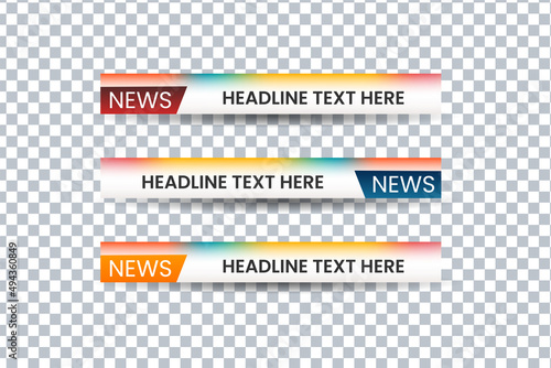 Set of lower third vector design background texture banner template with orange, red and blue shape strip color. Modern broadcast news lower for TV Bars, Sport, Video Channel, Screen, Show, Display