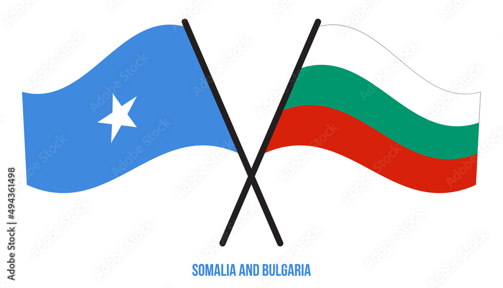 Somalia and Bulgaria Flags Crossed And Waving Flat Style. Official Proportion. Correct Colors. Somalia and Bulgaria Flags Crossed And Waving Flat Style. Official Proportion. Correct Colors.