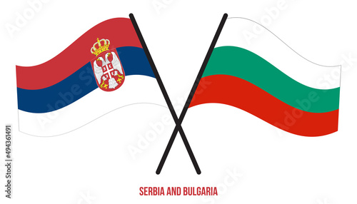 Serbia and Bulgaria Flags Crossed And Waving Flat Style. Official Proportion. Correct Colors.
