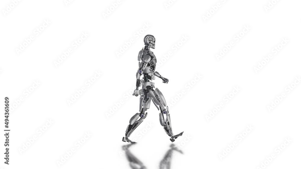 Humanoid Android Robot Walks in Isolated White Background. High quality 4k footage Humanoid Android Robot Walks in Isolated White Background. High quality 4k footage