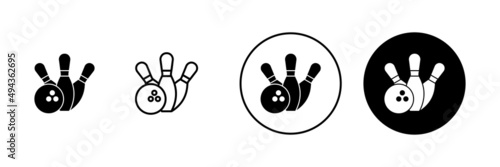 Bowling icons set. bowling ball and pin sign and symbol.