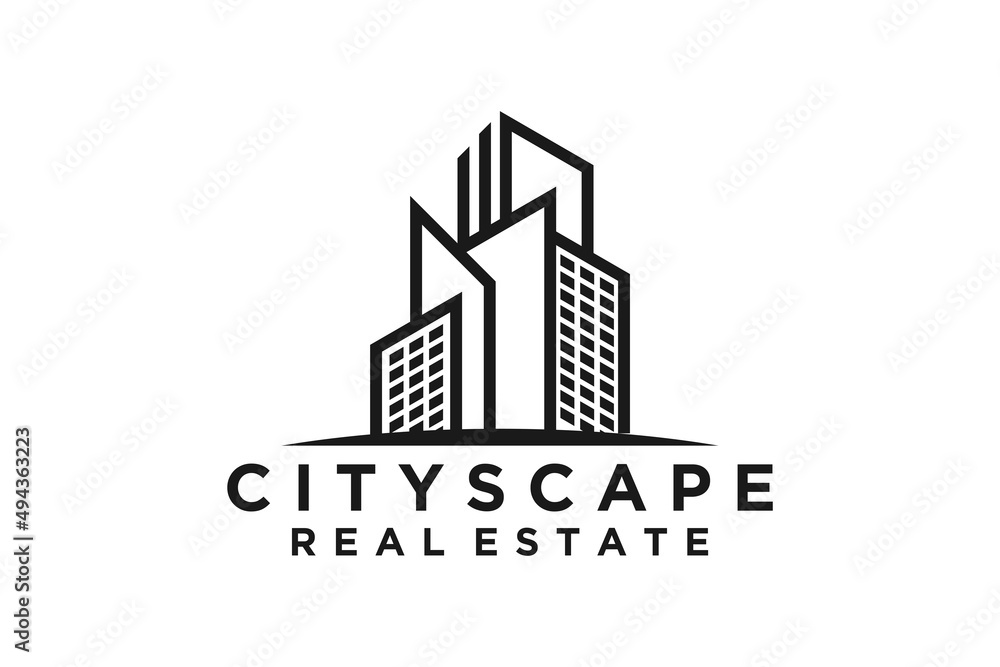 City Skyline silhouette for Real Estate Building Logo design vector