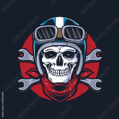skull biker with wrench logo
