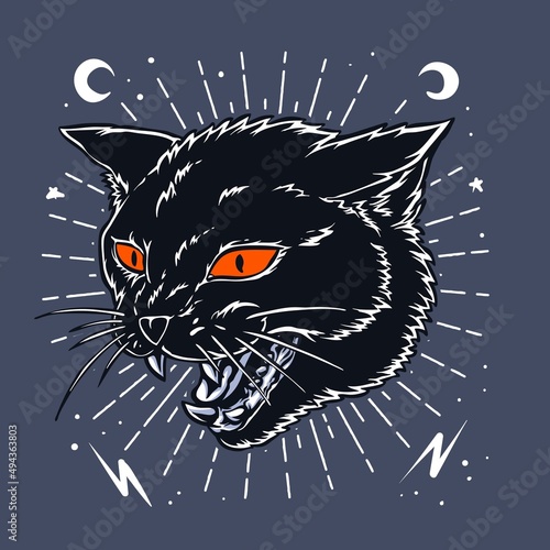 gothic black cat vector illustration