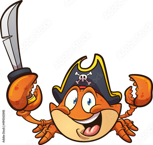 Pirate crab character holding a sword. Vector illustration with simple gradients. All on a single layer. 
