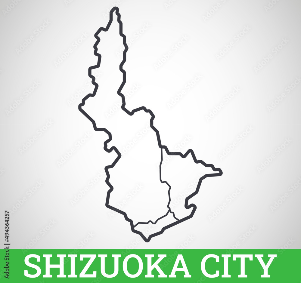 Simple outline map of Shizuoka City, Japan. Vector graphic illustration.