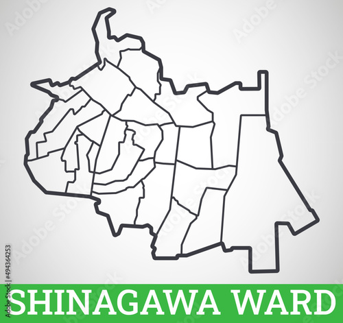 Simple outline map of Shinagawa Ward, Tokyo. Vector graphic illustration. photo