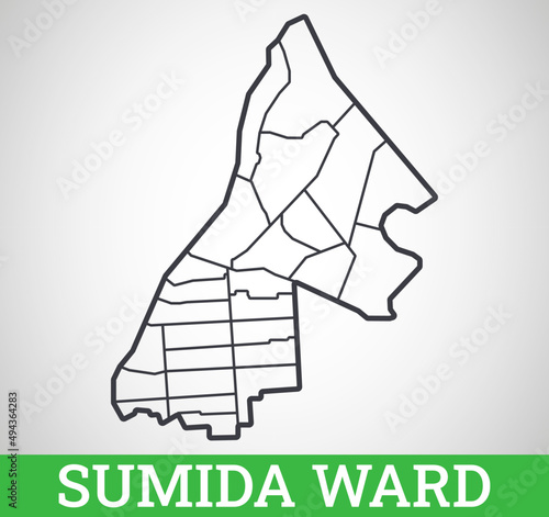 Simple outline map of Sumida Ward, Tokyo. Vector graphic illustration.