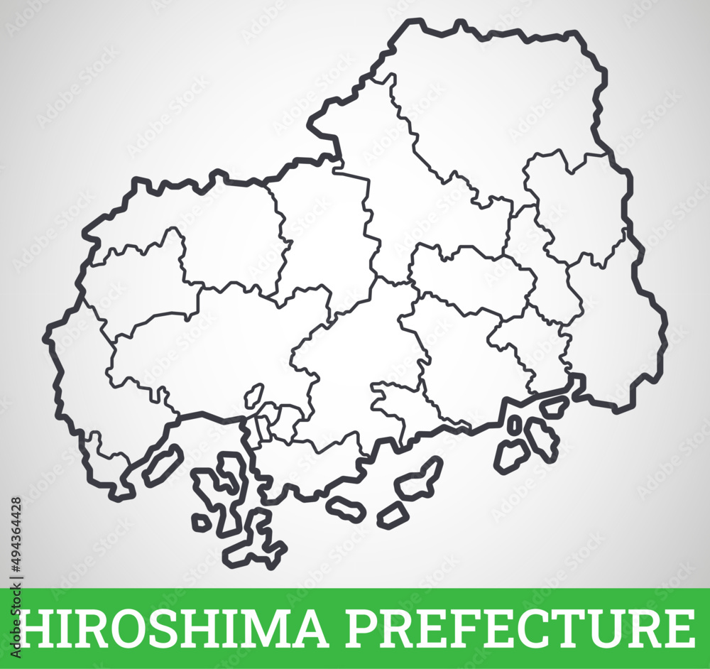 Simple outline map of Hiroshima Prefecture. Vector graphic illustration.