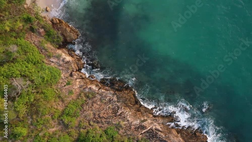Seaview to the island aerial drone footage from above. Thailand, Koh Samed