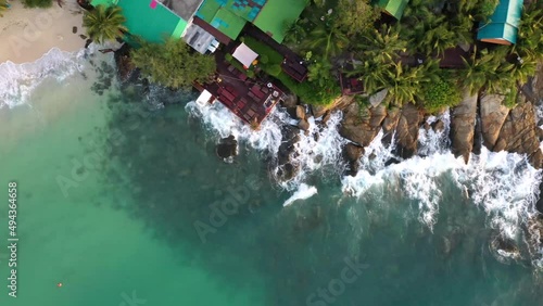 Seaview to the island aerial drone footage from above. Thailand, Koh Samed