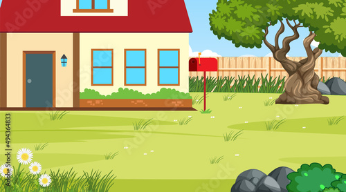 Scene with house and garden