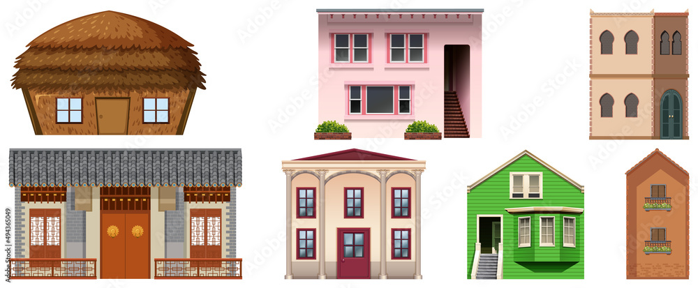 Different designs of buildings on white background Different designs of buildings on white background