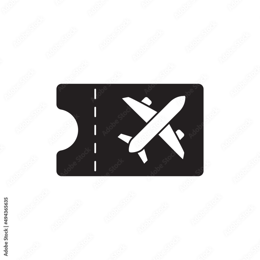 Plane tickets travel icon in black flat glyph, filled style isolated on white background Plane tickets travel icon in black flat glyph, filled style isolated on white background