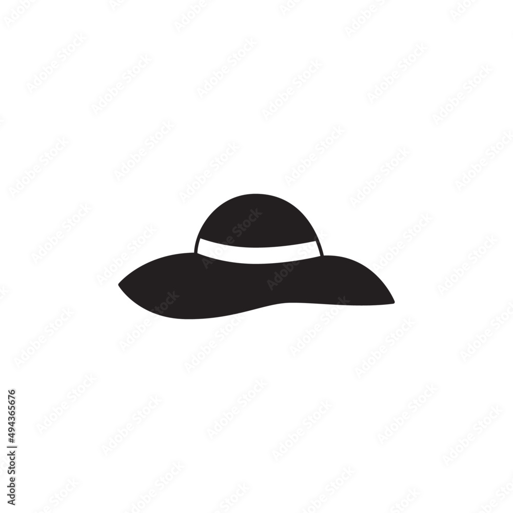 Hat, beach summer fashion icon in black flat glyph, filled style isolated on white background Hat, beach summer fashion icon in black flat glyph, filled style isolated on white background