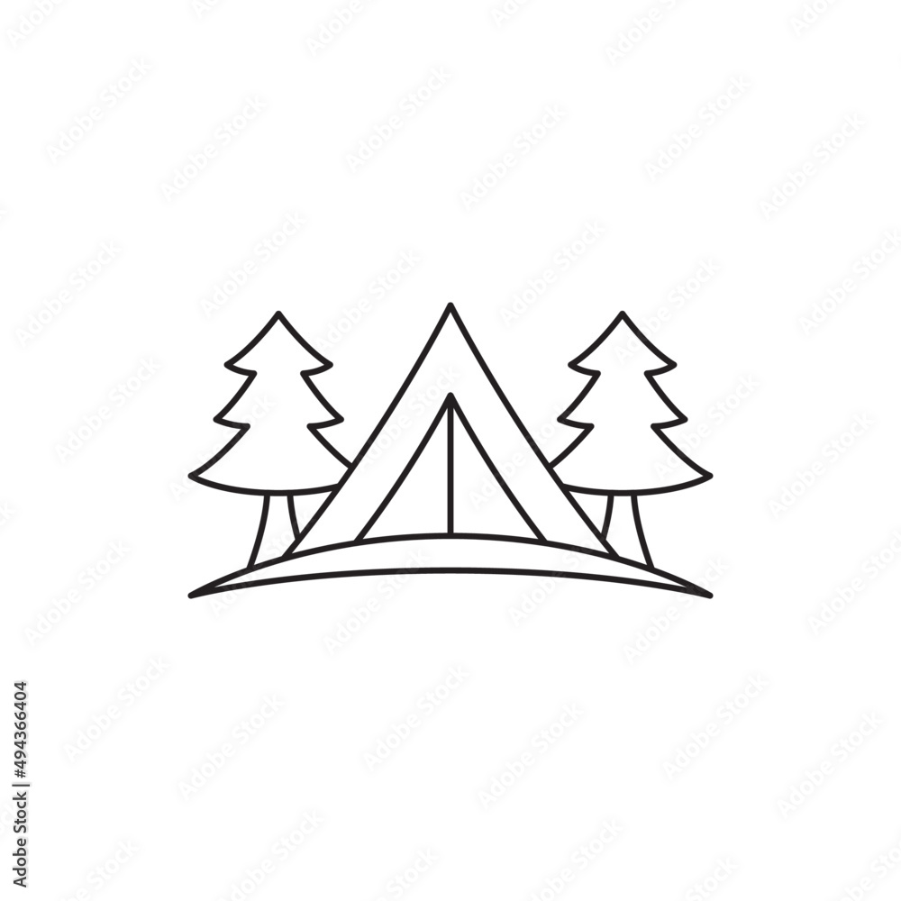 Obraz premium Camping, outdoor tent icon line style icon, style isolated on white background